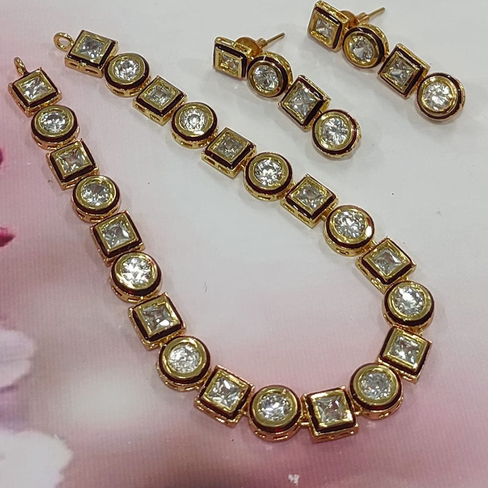 FS Collection Gold Plated Kundan Necklace Set