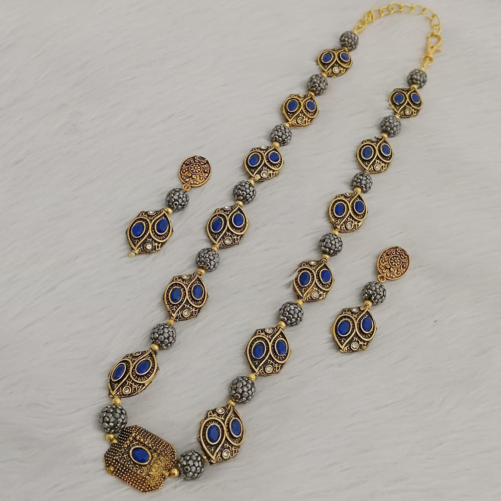 FS Collection 2 Tone Plated Pota Stone Long Necklace Set