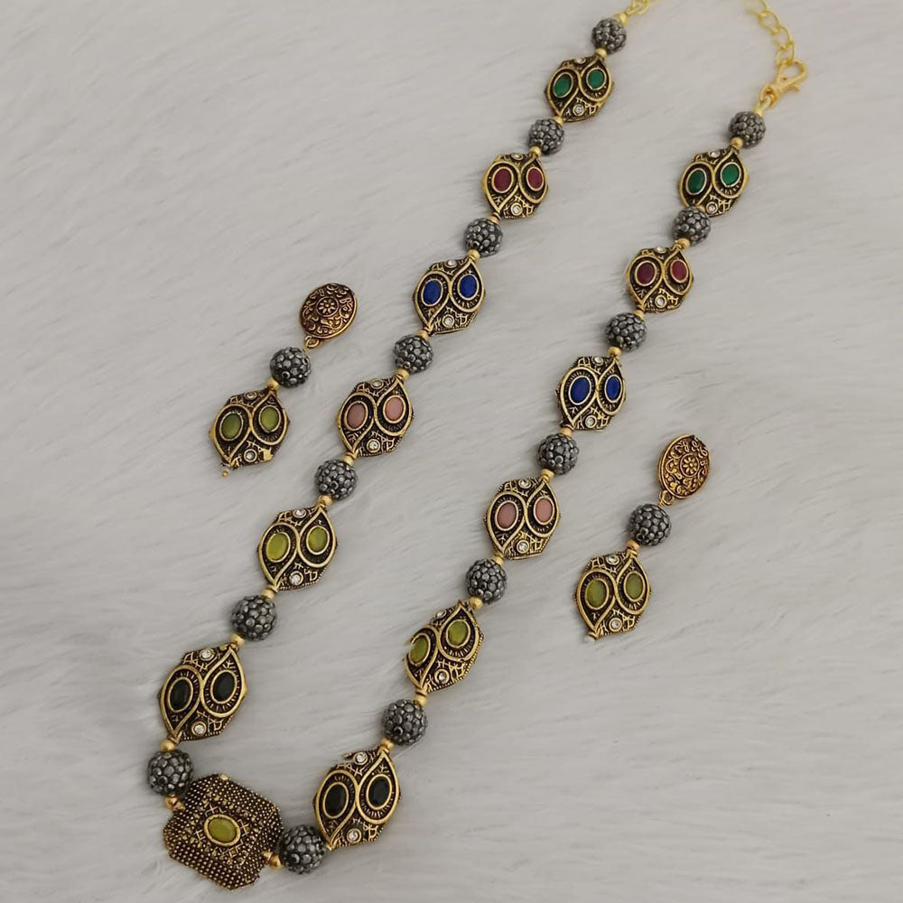 FS Collection 2 Tone Plated Pota Stone Long Necklace Set