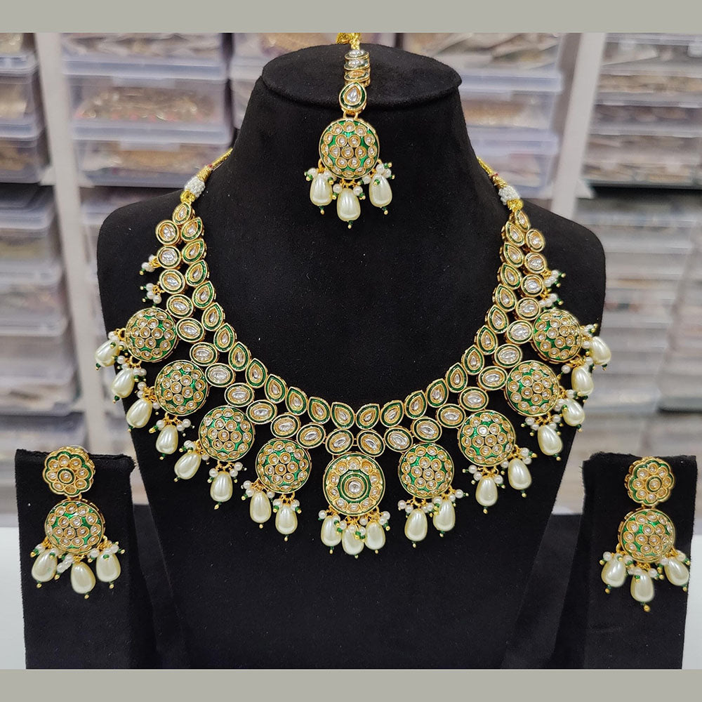 FS Collection Gold Plated Kundan Stone Necklace Set