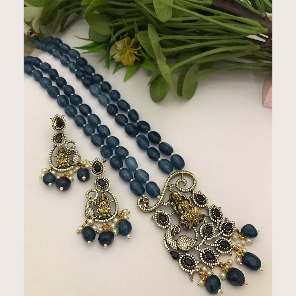 FS Collection Gold Plated Austrian Stone And Beads Temple Long Necklace Set