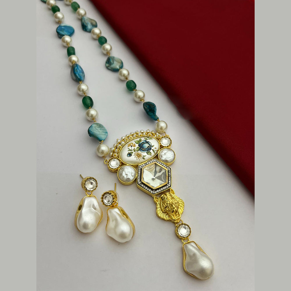 FS Collection Gold Plated Pearl And Real Baroque Long Necklace Set