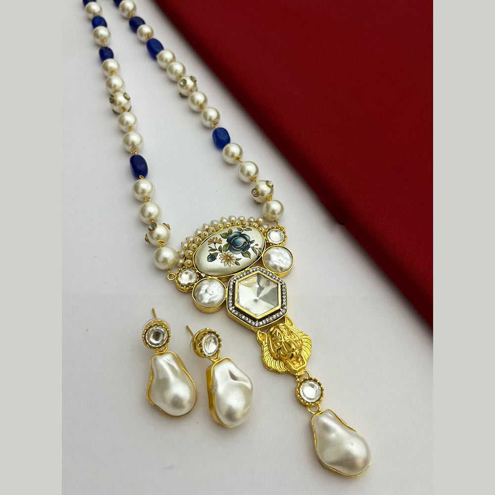 FS Collection Gold Plated Pearl And Real Baroque Long Necklace Set
