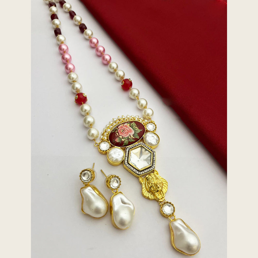 FS Collection Gold Plated Pearl And Real Baroque Long Necklace Set