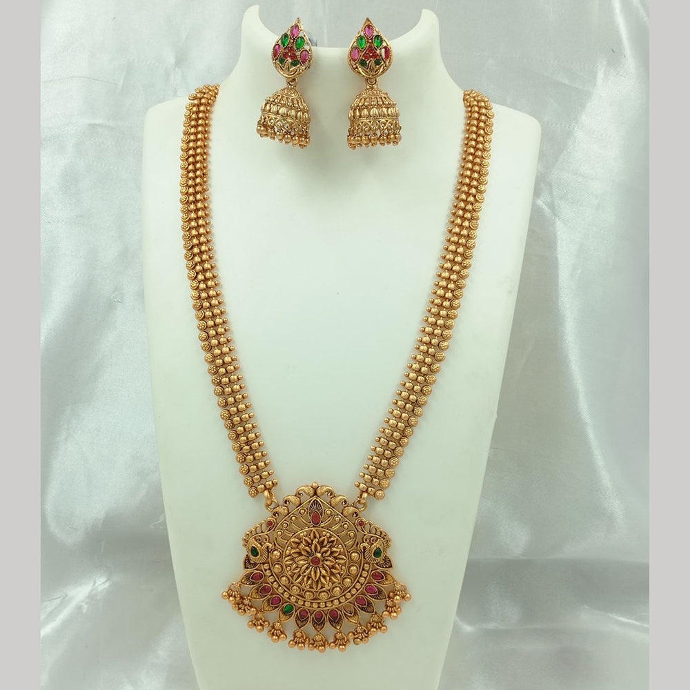 FS Collection Gold Plated Pota Stone Long Necklace Set