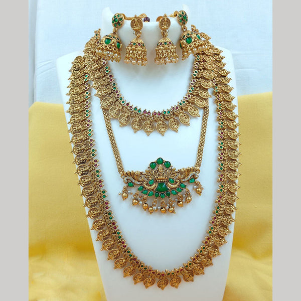 FS Collection Gold Plated Pota Stone Temple Necklace Combo