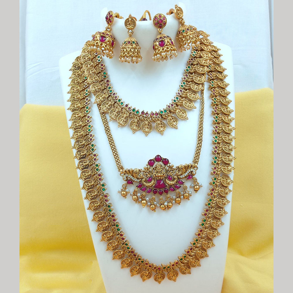 FS Collection Gold Plated Pota Stone Temple Necklace Combo