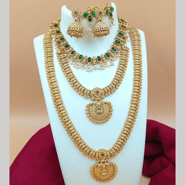 FS Collection Gold Plated Pota Stone Temple Necklace Combo