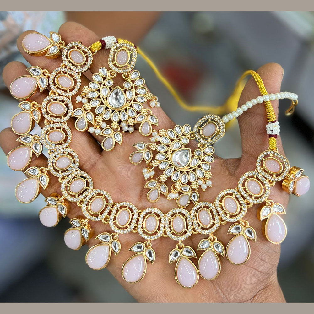 FS Collection Gold Plated Kundan Stone Necklace Set