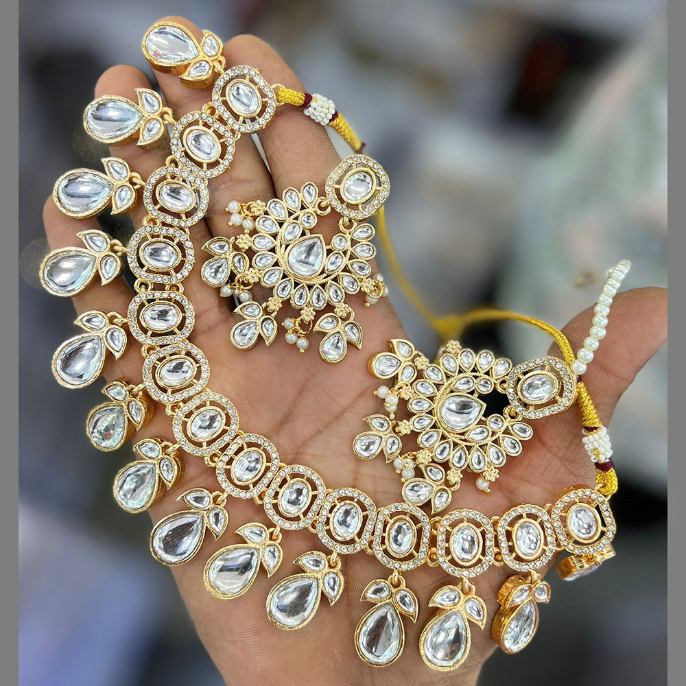 FS Collection Gold Plated Kundan Stone Necklace Set