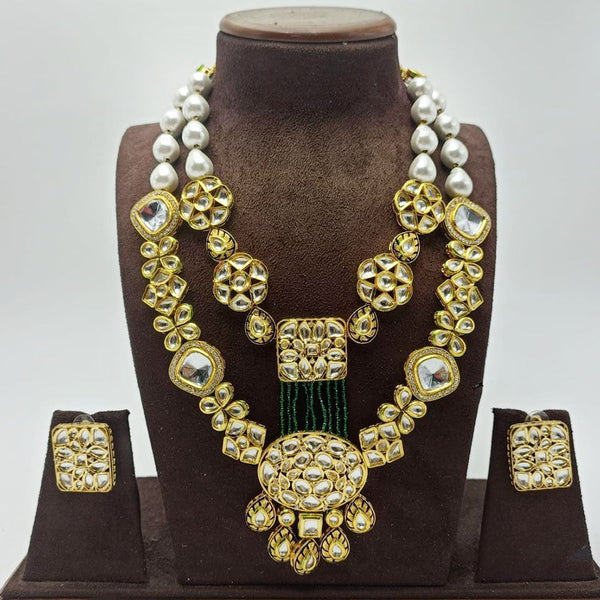 FS Collection Gold Plated Kundan Stone Multi Layer Necklace Set