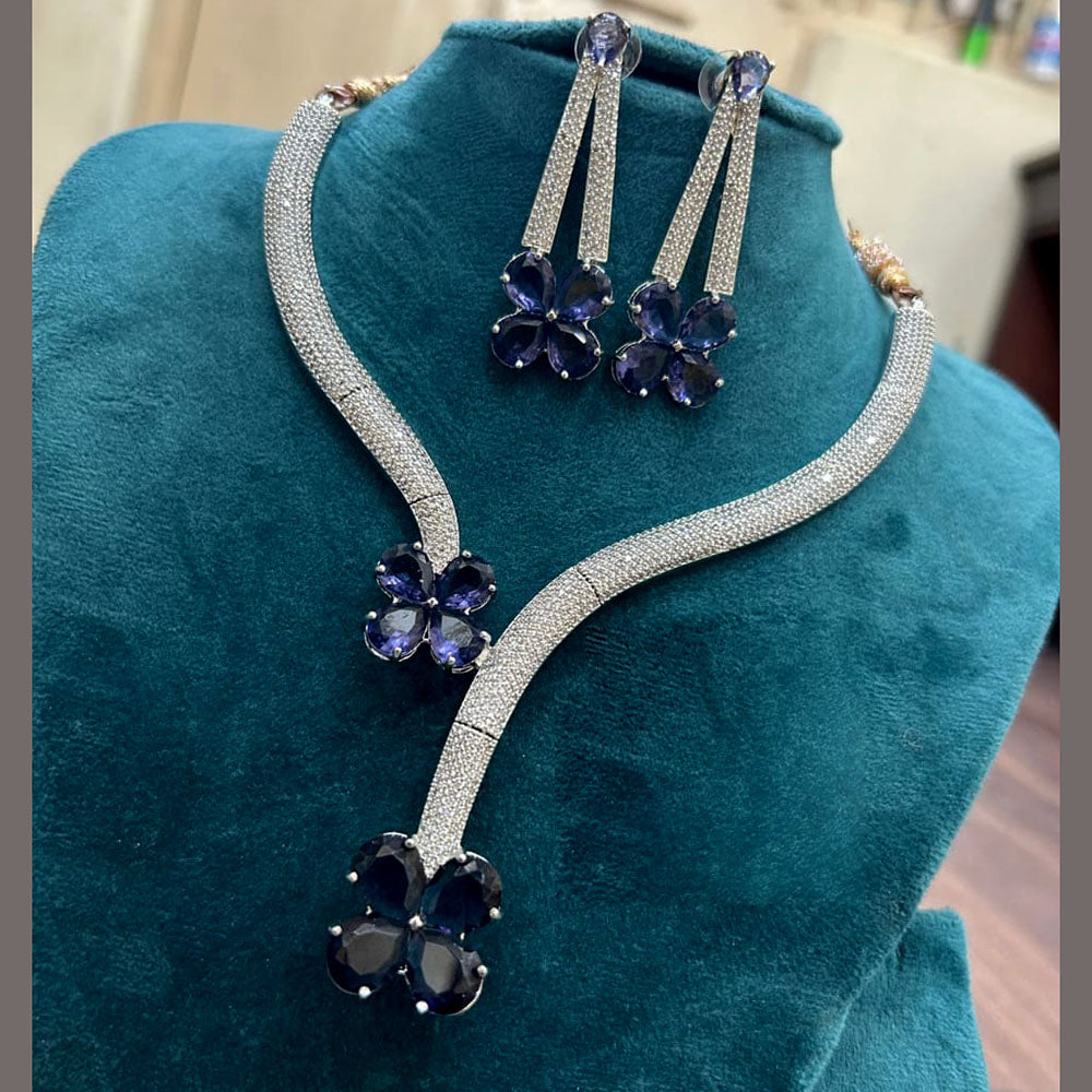 FS Collection Silver Plated AD Necklace Set