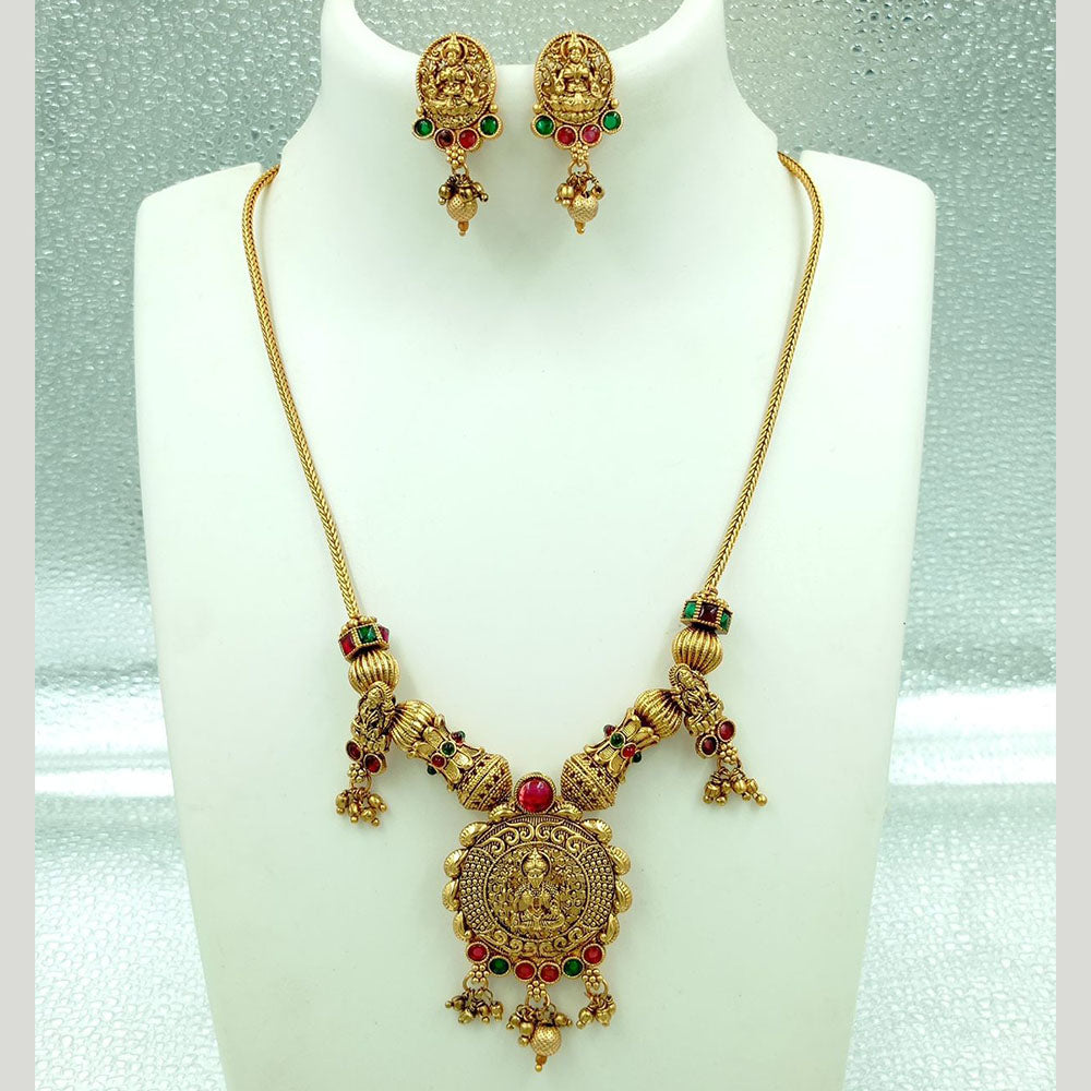 FS Collection Gold Plated Pota Stone Temple Necklace Set