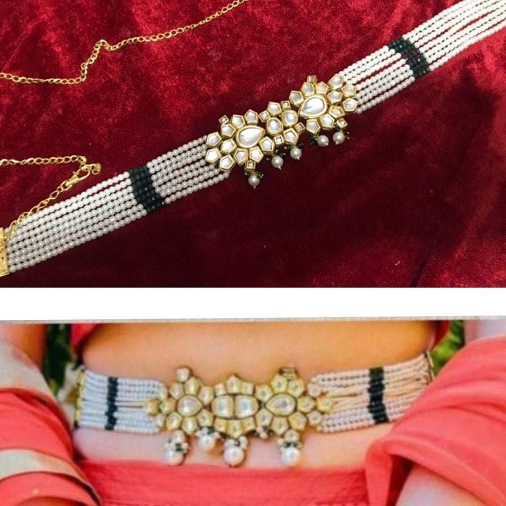 FS Collection Gold Plated Kundan Stone And Pearl Kamarbandh