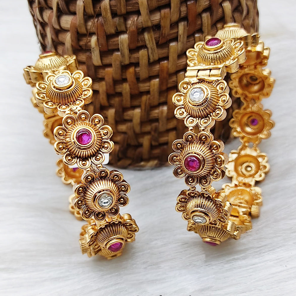 FS Collection Gold Plated Pota Stone Openable Bangle Set