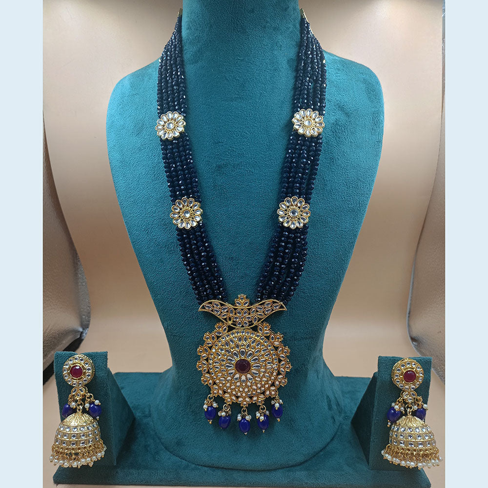 FS Collection Gold Plated Kundan And Pearl Long Necklace Set