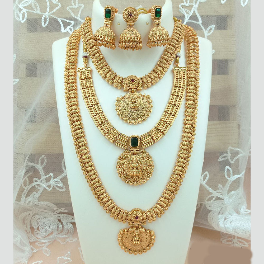 FS Collection Gold Plated Kundan Double Temple Necklace Set