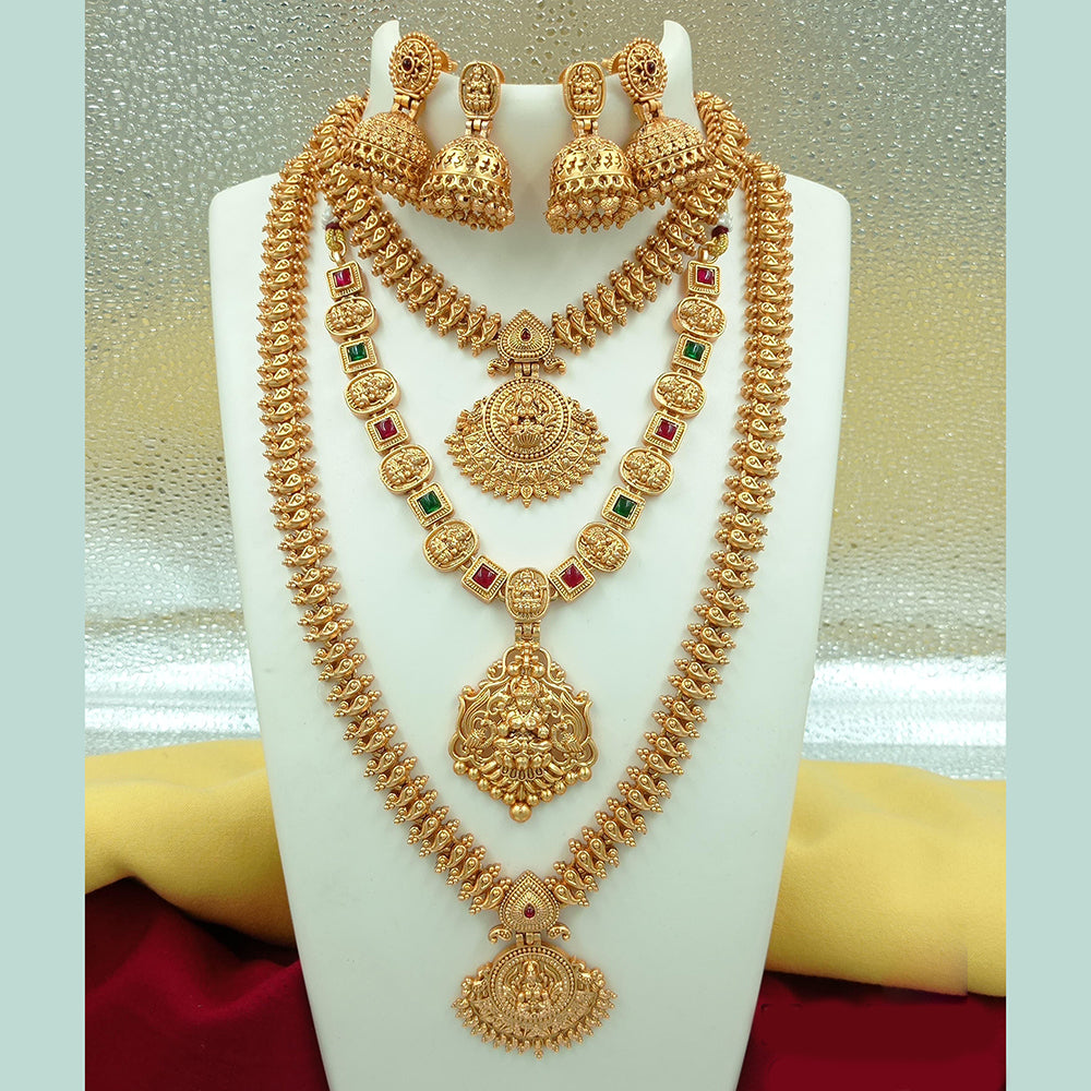 FS Collection Gold Plated Kundan Double Temple Necklace Set