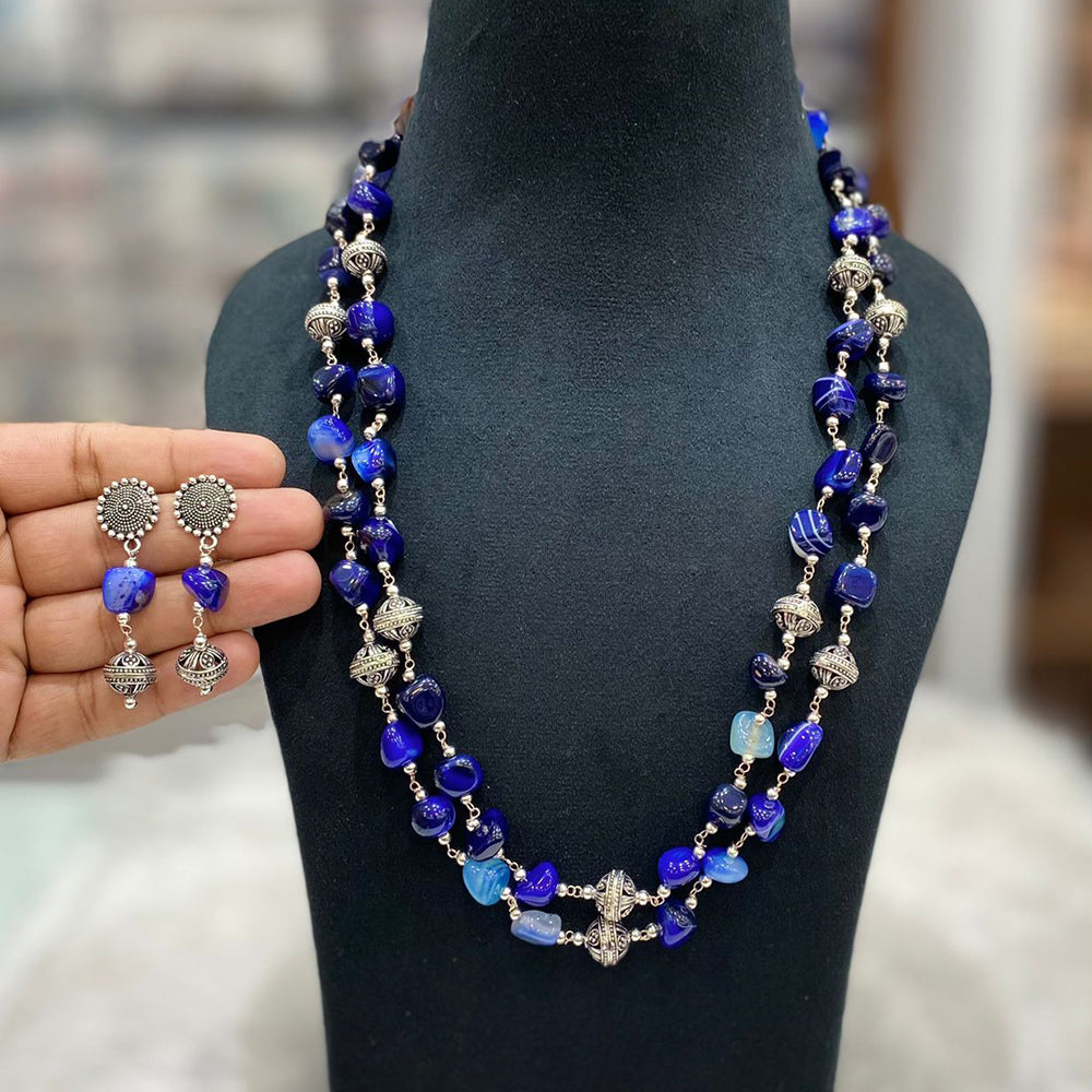 FS Collection Oxidised Plated Beads Long Necklace Set