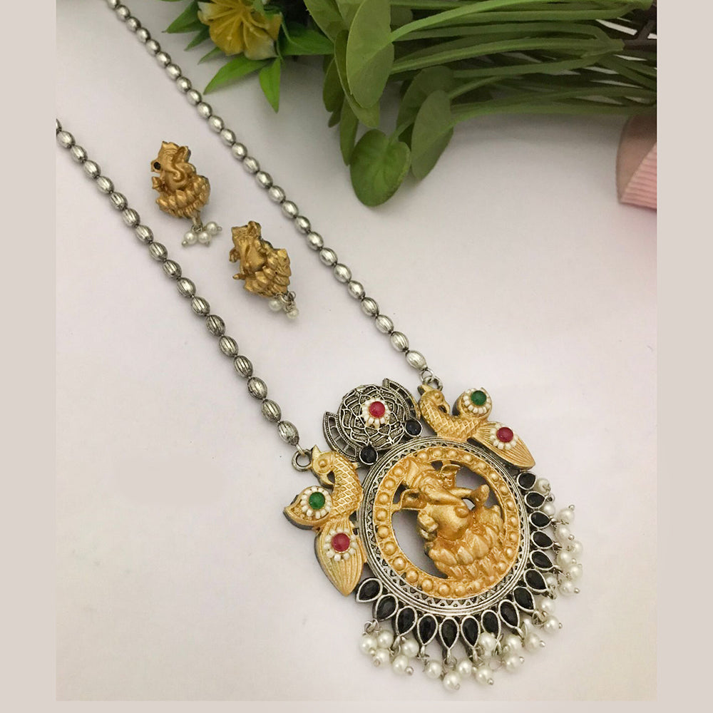 FS Collection 2 Tone Plated Pota Stone And Lord Long Necklace Set