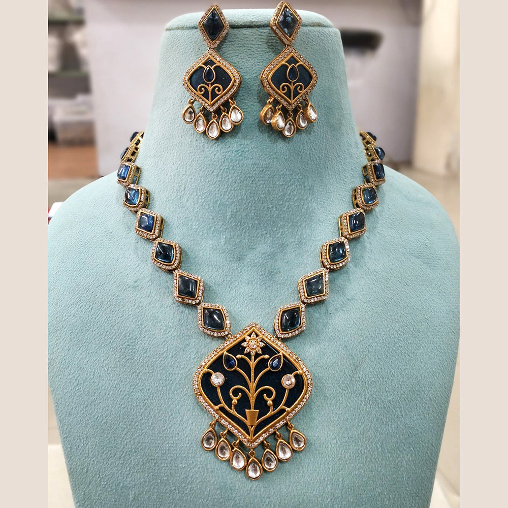 FS Collection Gold Plated Kundan Stone Necklace Set