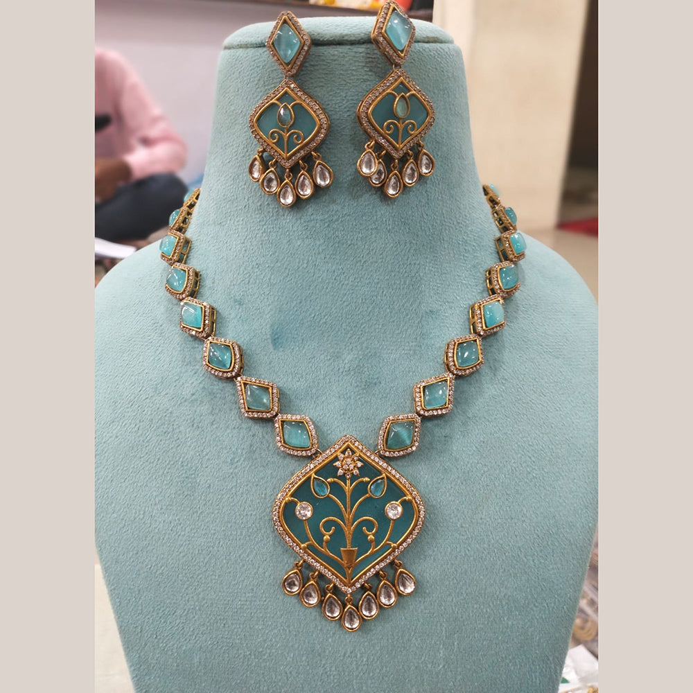 FS Collection Gold Plated Kundan Stone Necklace Set