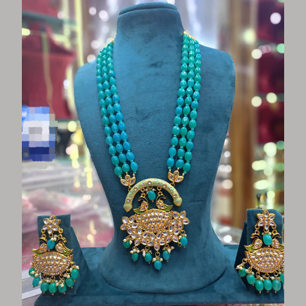 Fs Collection Gold Plated Kundan Stone And Beads Long Necklace Set