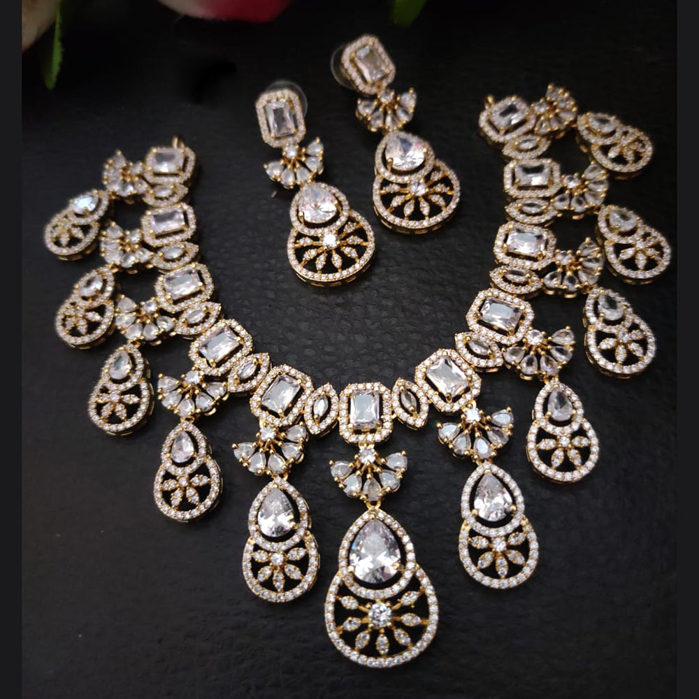 Fs Collection Gold Plated AD Necklace Set