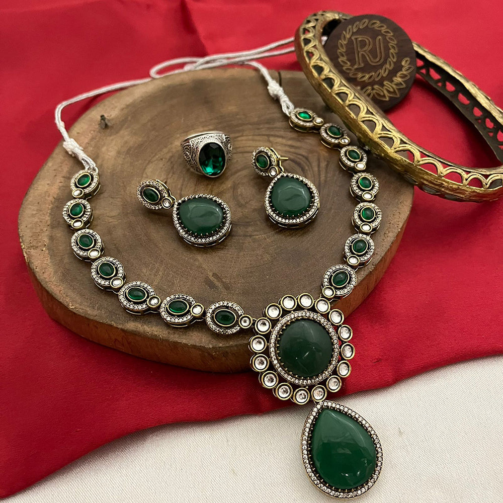 FS Collection Silver Plated Kundan Stone Necklace Set