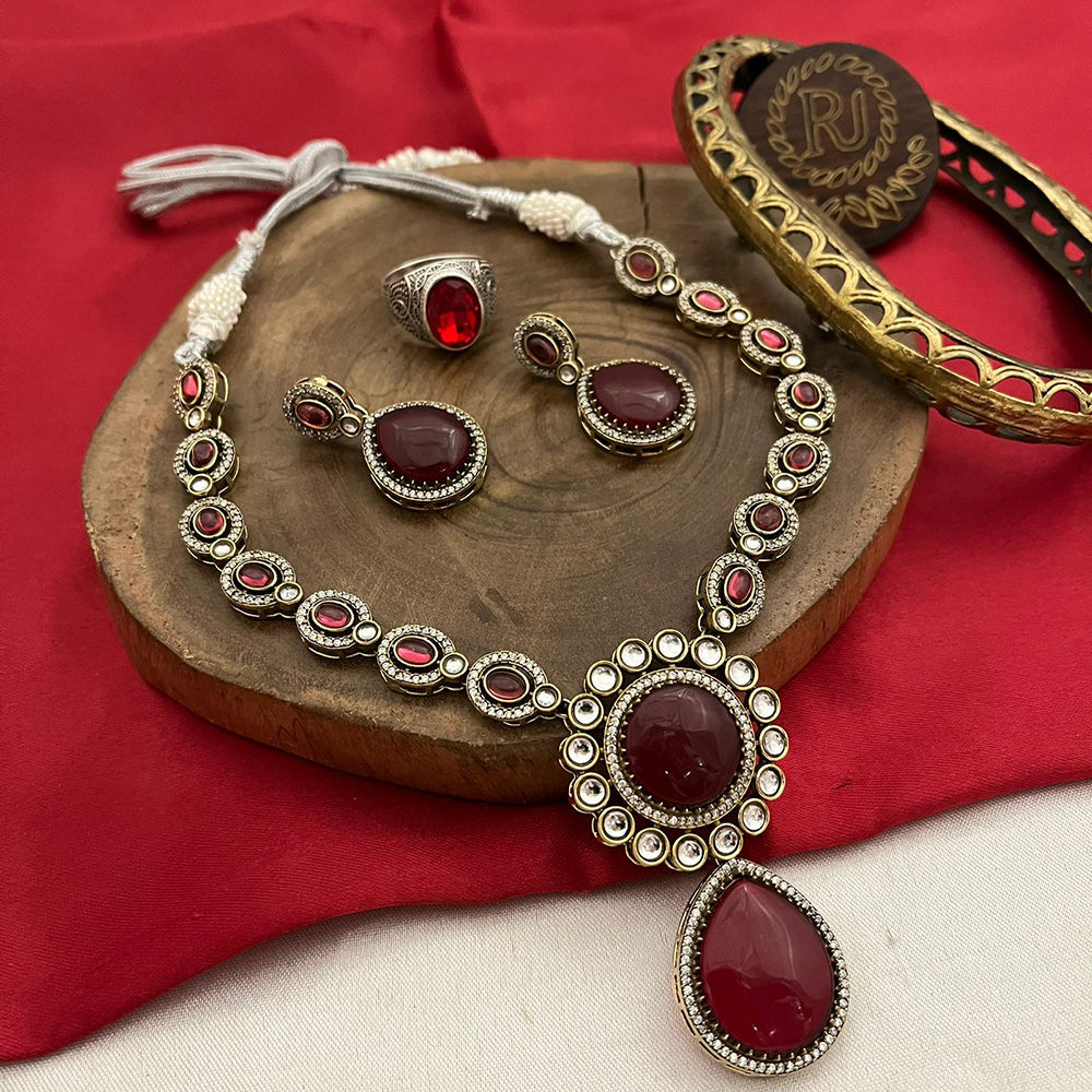 FS Collection Silver Plated Kundan Stone Necklace Set