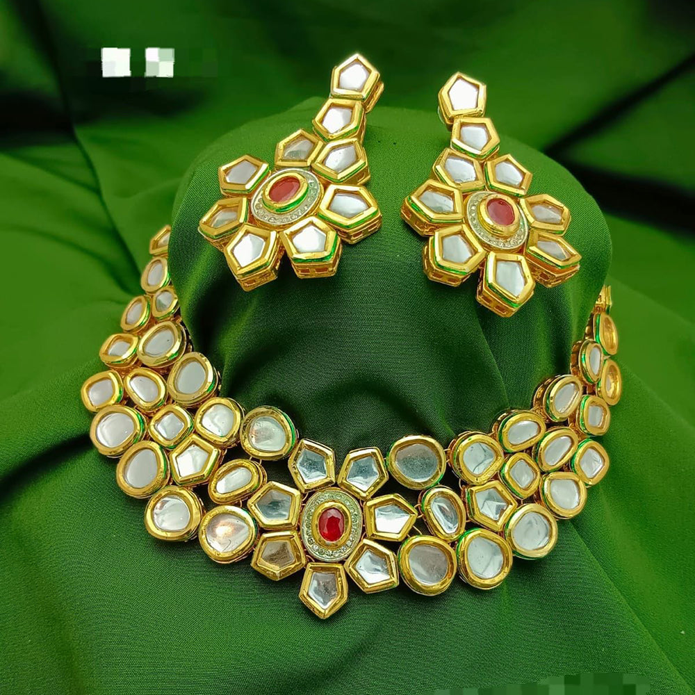 FS Collection Gold Plated Kundan Stone Choker Necklace Set