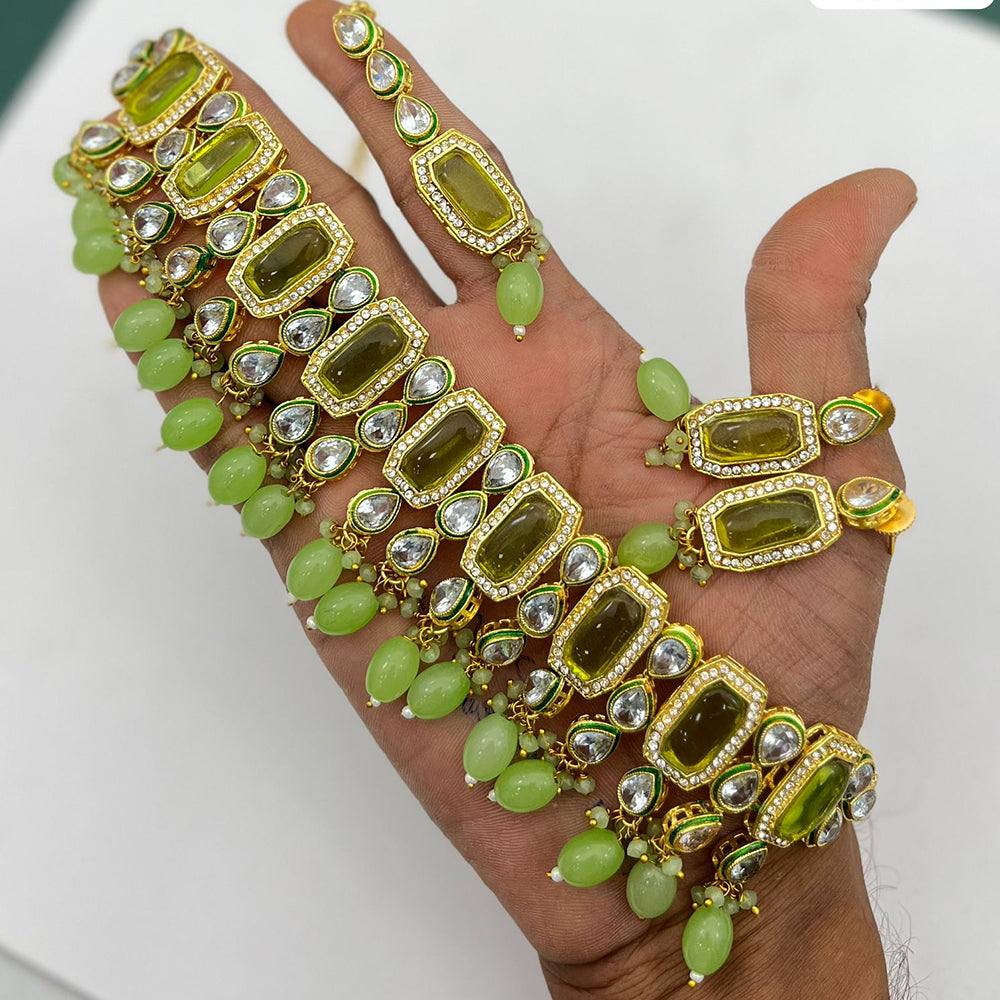 FS Collection Gold Plated Kundan Stone And Pearl Choker Necklace Set