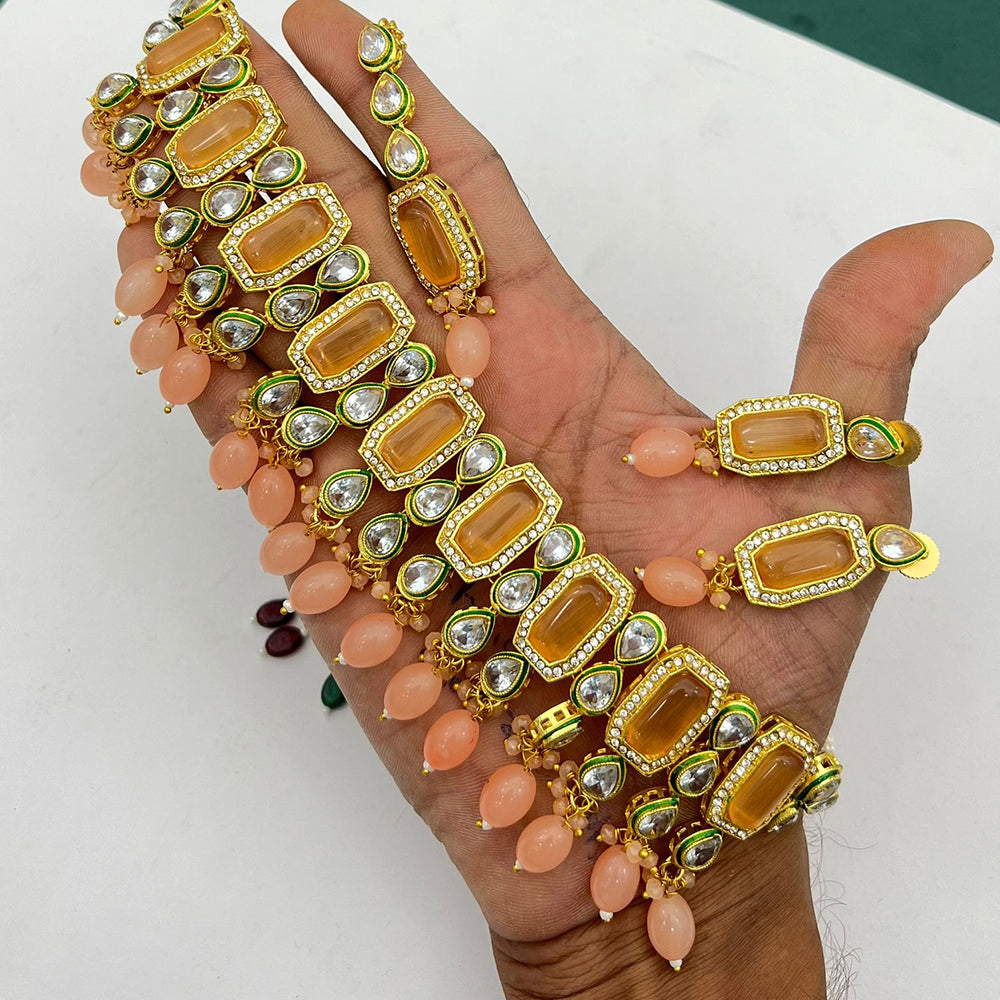 FS Collection Gold Plated Kundan Stone And Pearl Choker Necklace Set