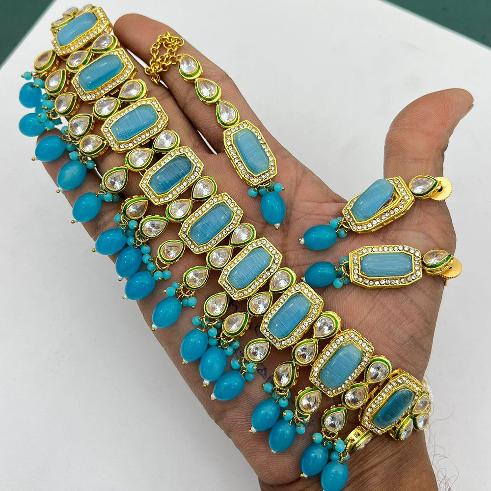 FS Collection Gold Plated Kundan Stone And Pearl Choker Necklace Set