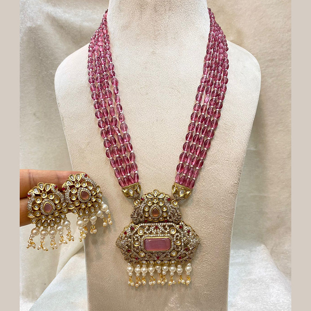 Fs Collection Gold Plated AD And Beads Long Necklace Set