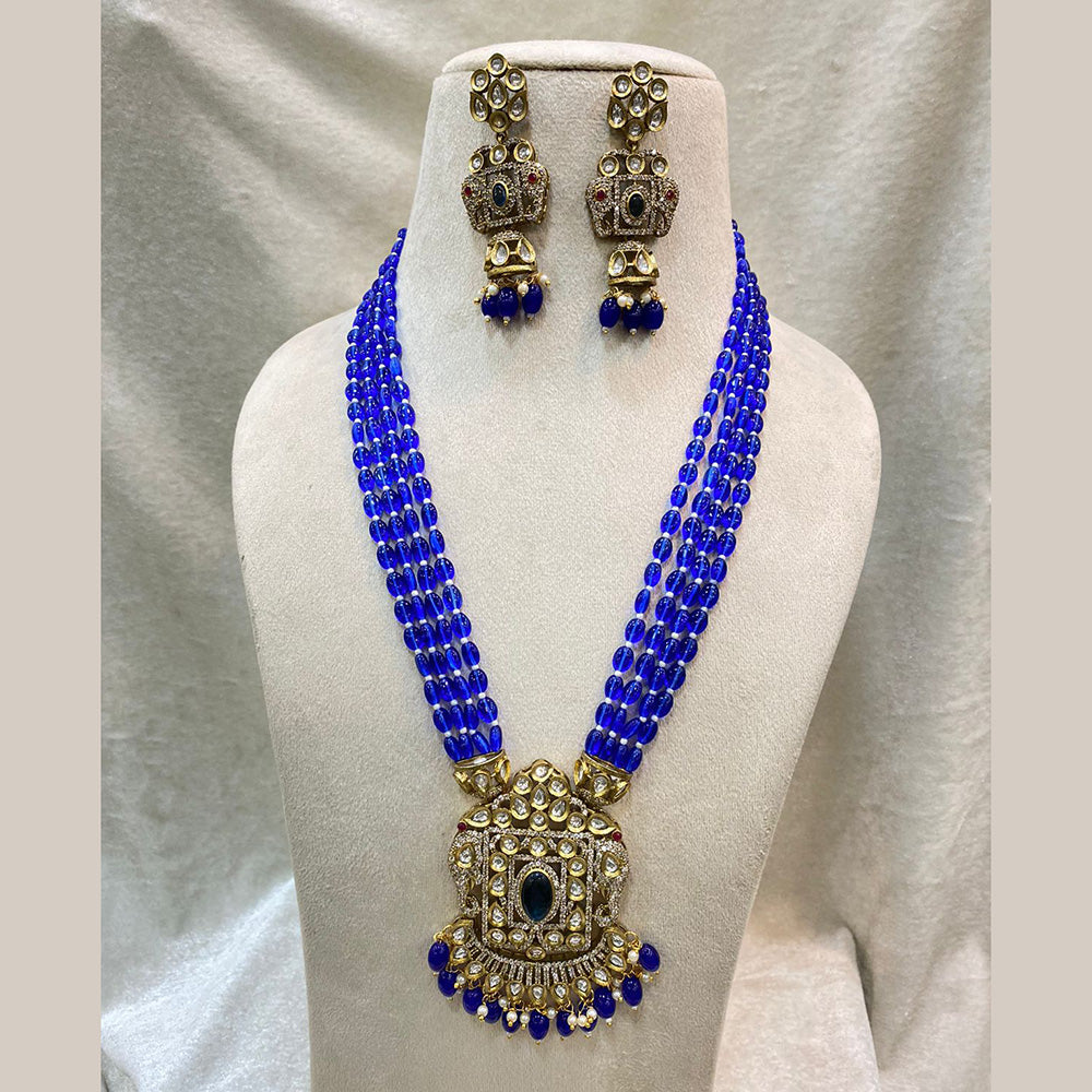 Fs Collection Gold Plated AD And Beads Long Necklace Set