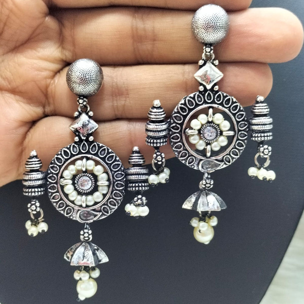 FS Collection Oxidised Plated Pota Stone Dangler Earrings