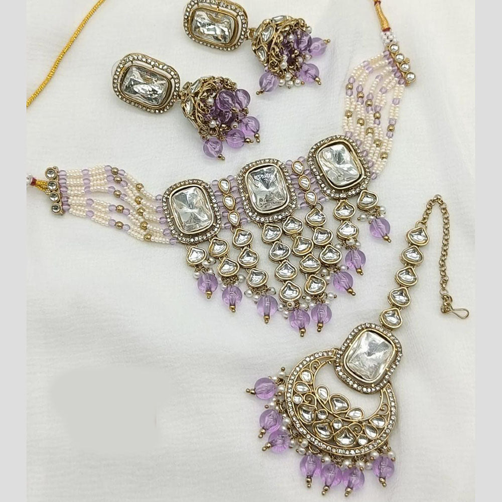FS Collection Gold Plated Kundan Stone And Pearl Choker Necklace Set