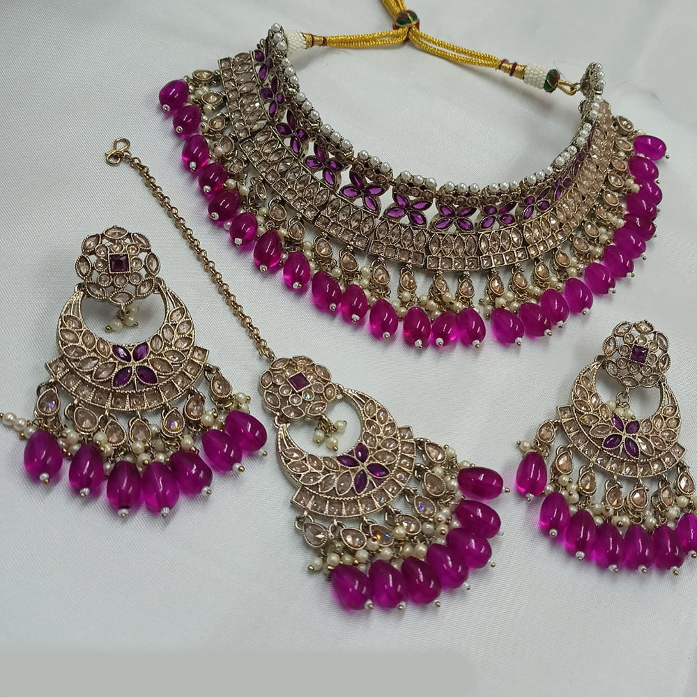 FS Collection Gold Plated Crystal Stone And Beads Choker Necklace Set
