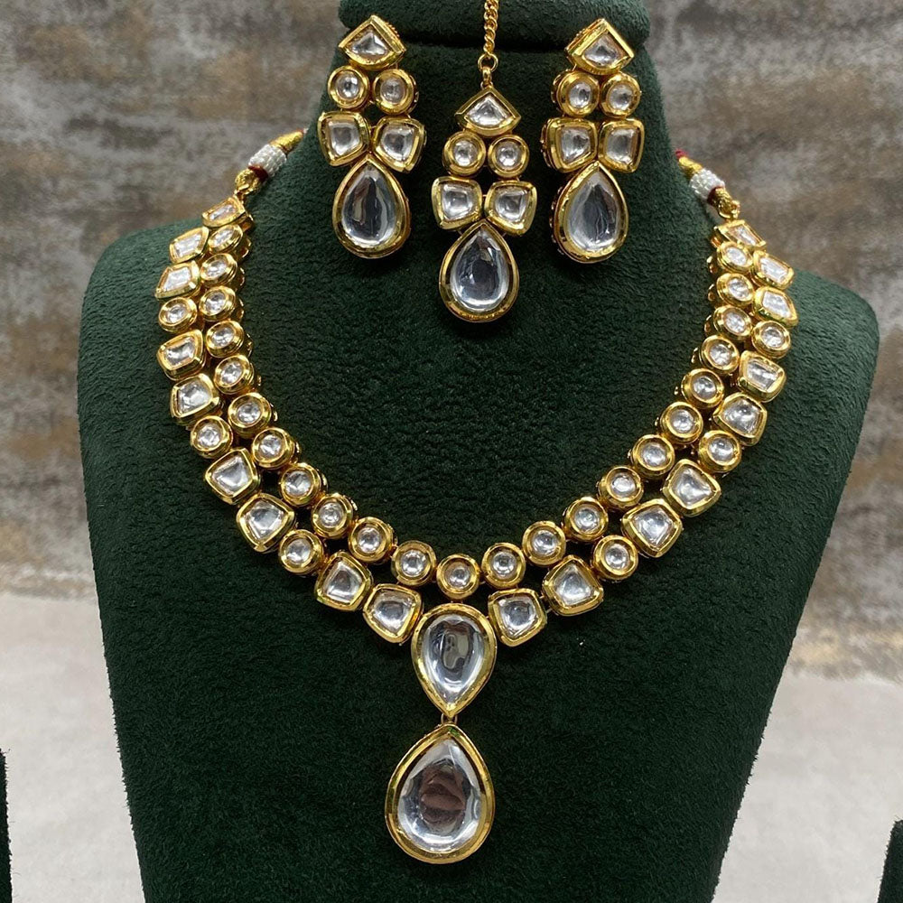 FS Collection Gold Plated Kundan Stone Necklace Set