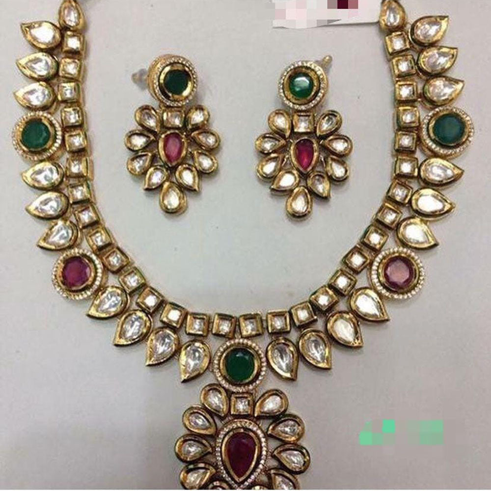 FS Collection Gold Plated Kundan Stone Necklace Set