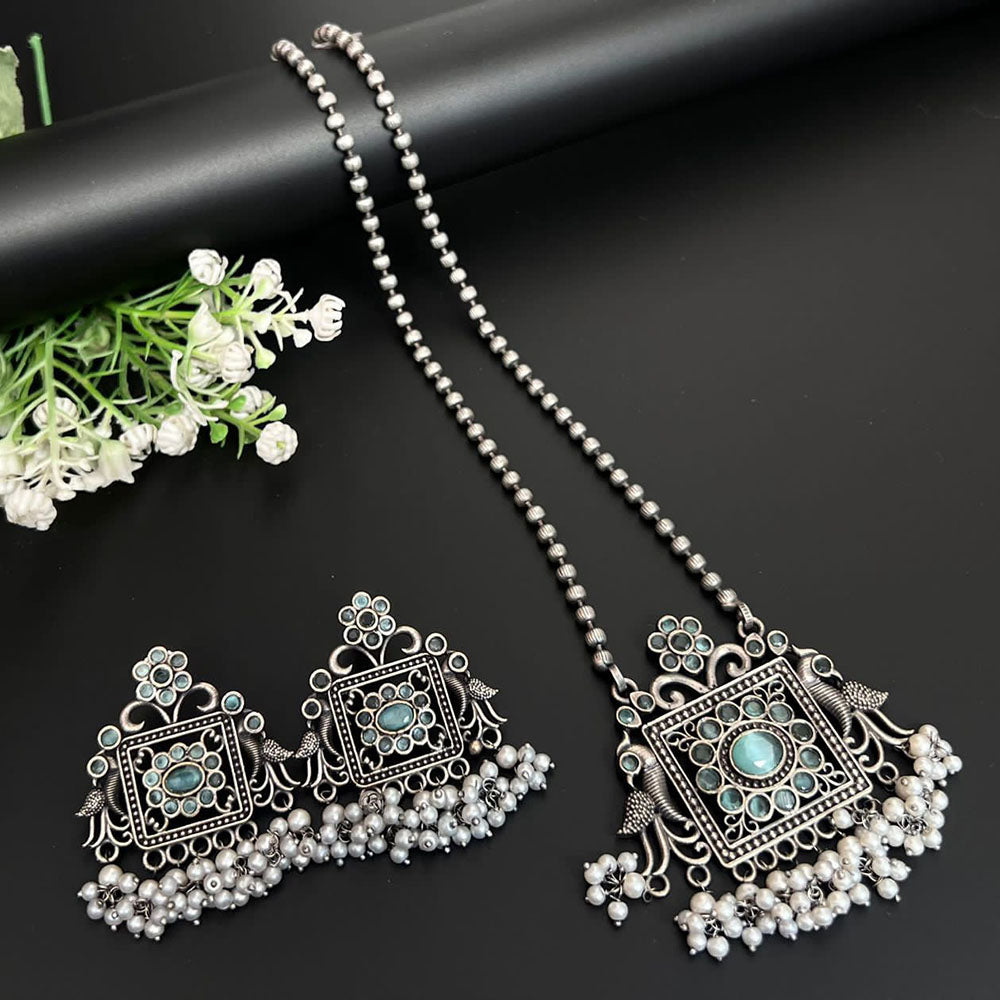FS Collection Oxidised Plated Pota Stone And Pearl Necklace Set