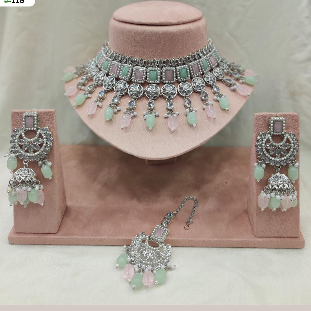 FS Collection Gold Plated Crystal Stone Choker Necklace Set