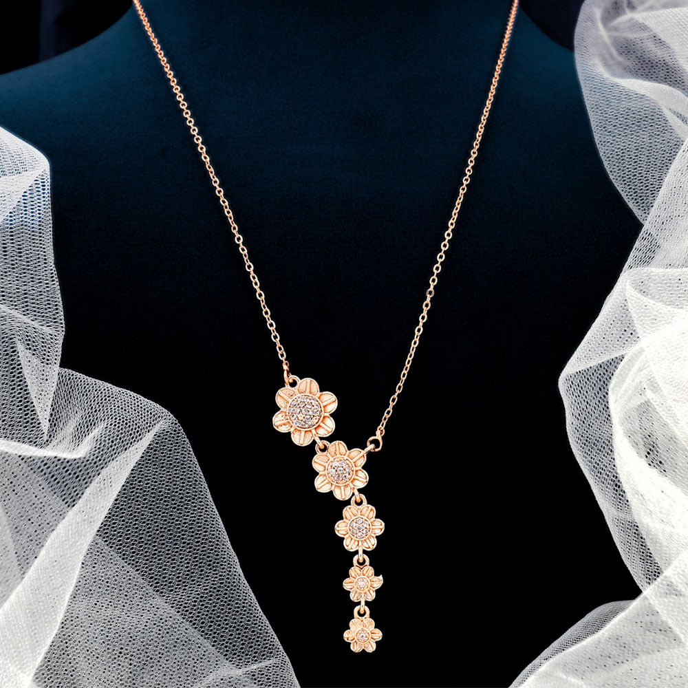 FS Collection Rose Gold Plated Austrian Stone Chain Pendant