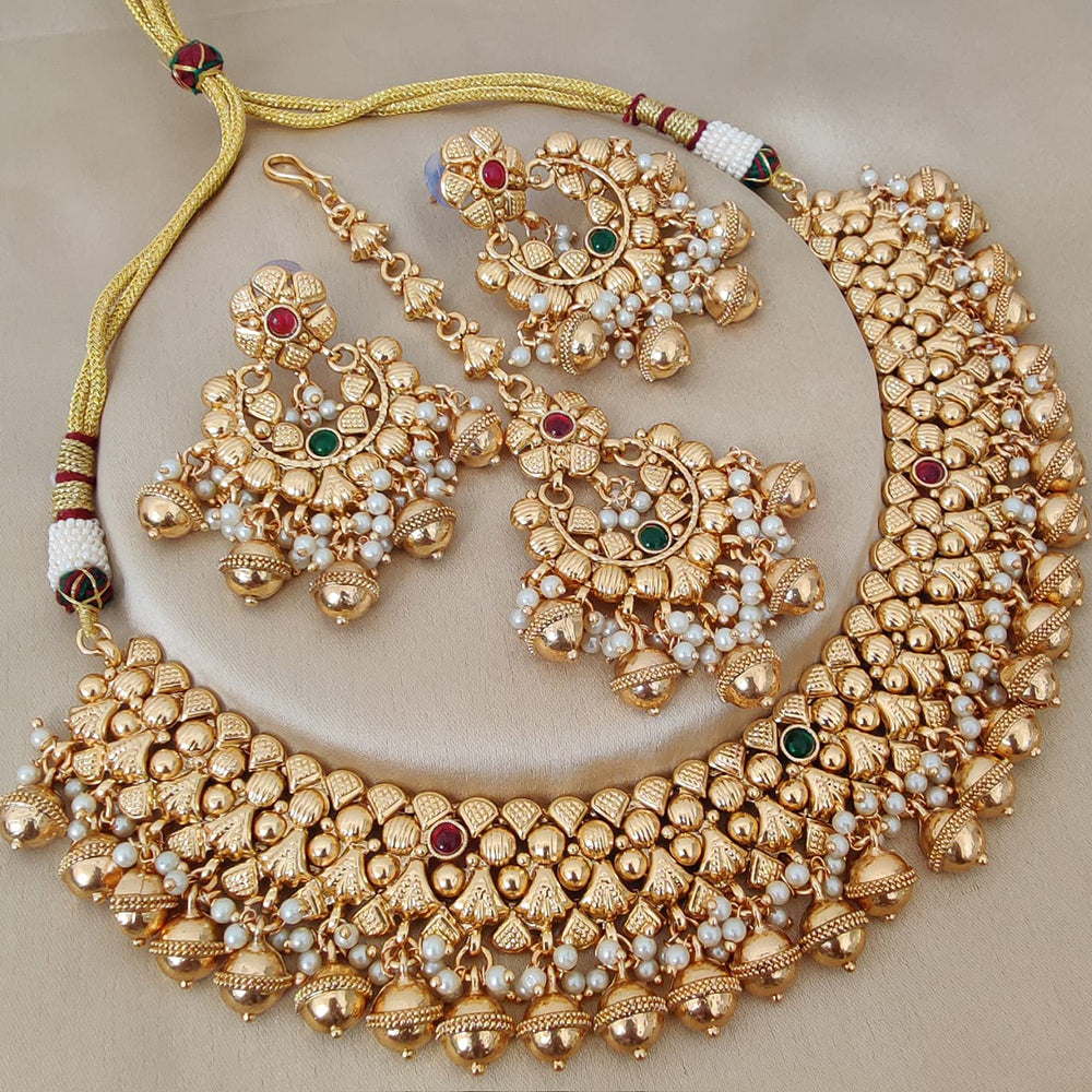 FS Collection Gold Plated Pota Stone And Pearls Necklace Set