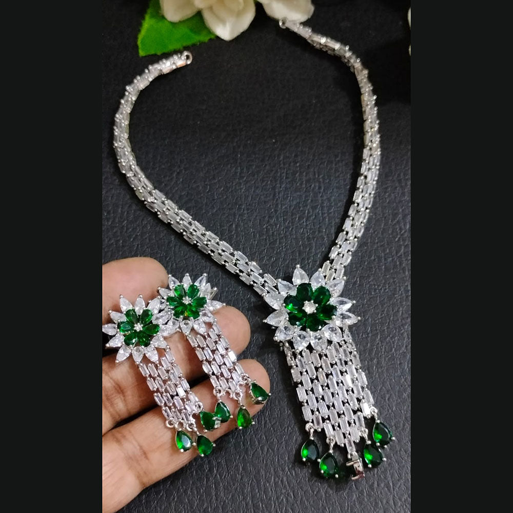 FS Collection Silver Plated AD Necklace Set