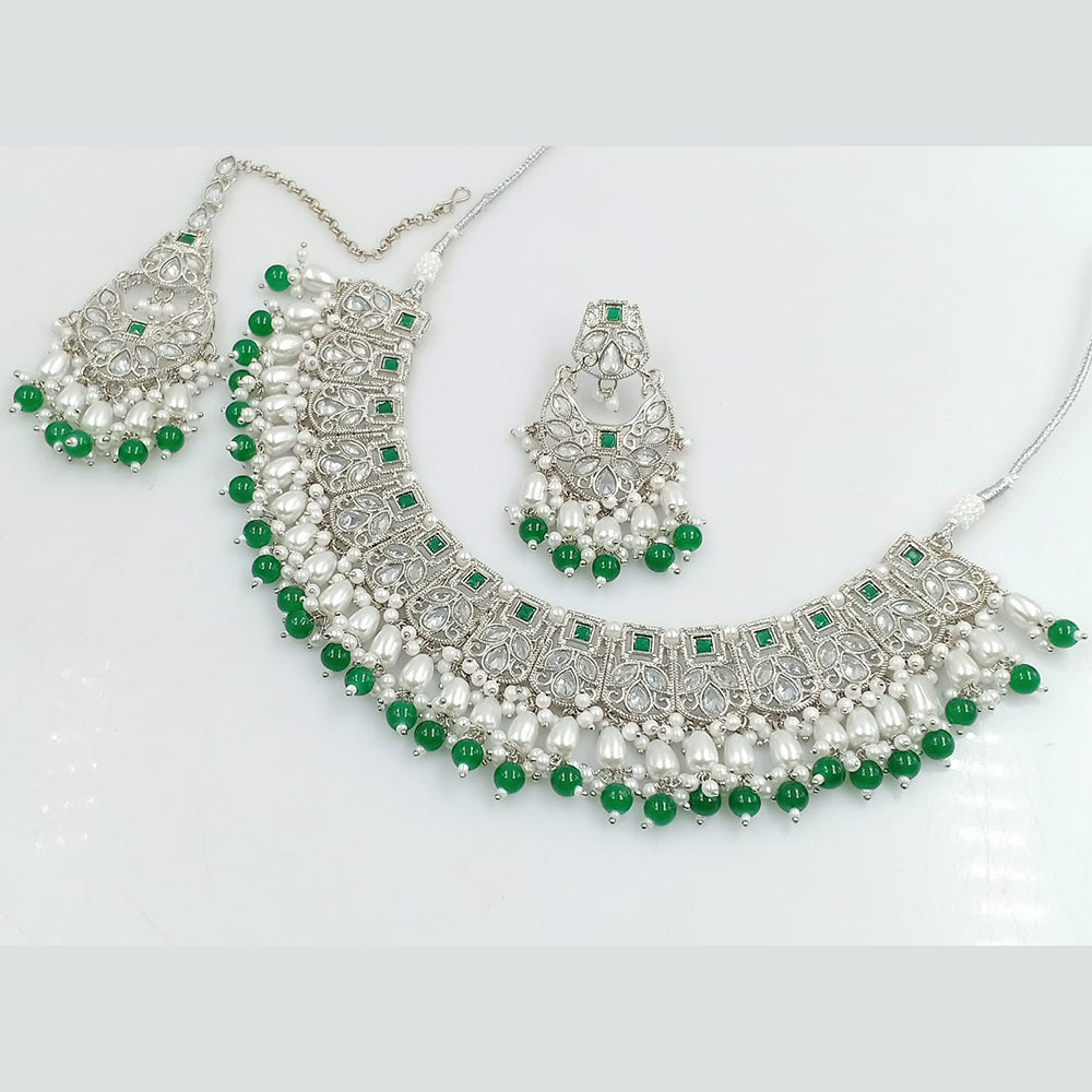 FS Collection Silver Plated Crystal Stone And pearls Necklace Set