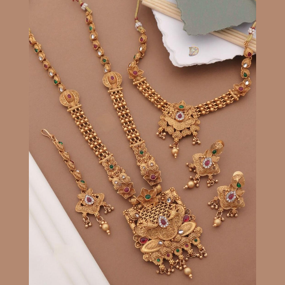 FS Collection Gold Plated Pota Stone Double Necklace Set
