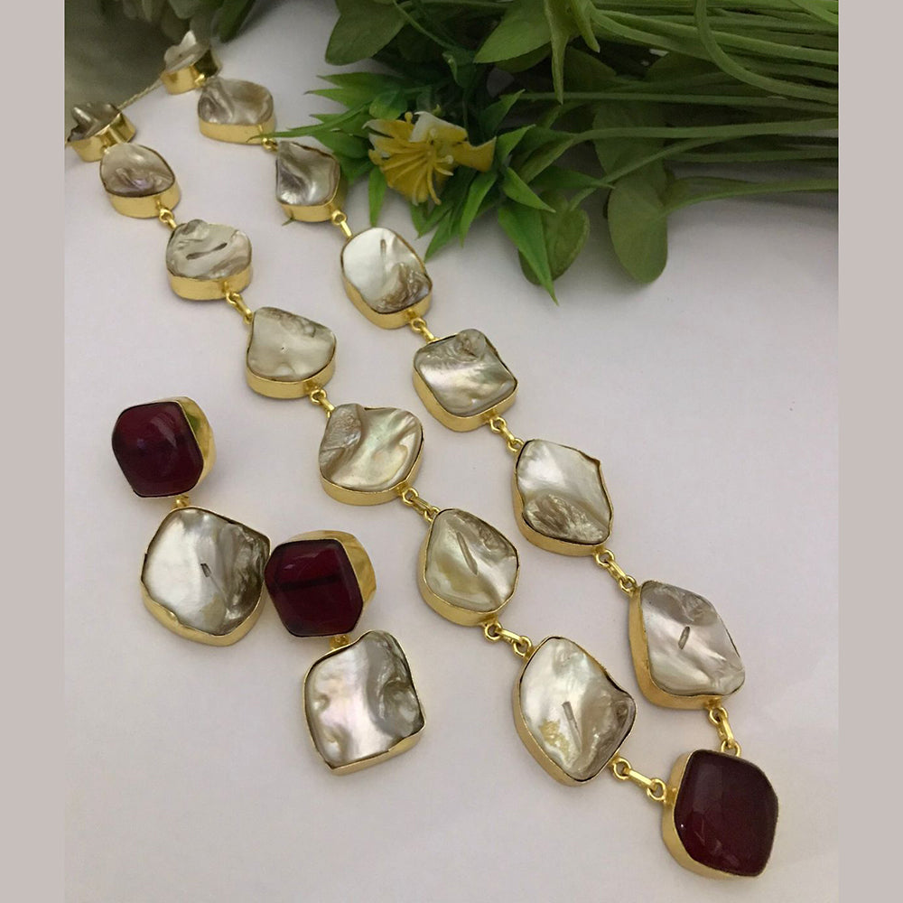 FS Collection Gold Plated Mother Of Pearls Long Necklace Set