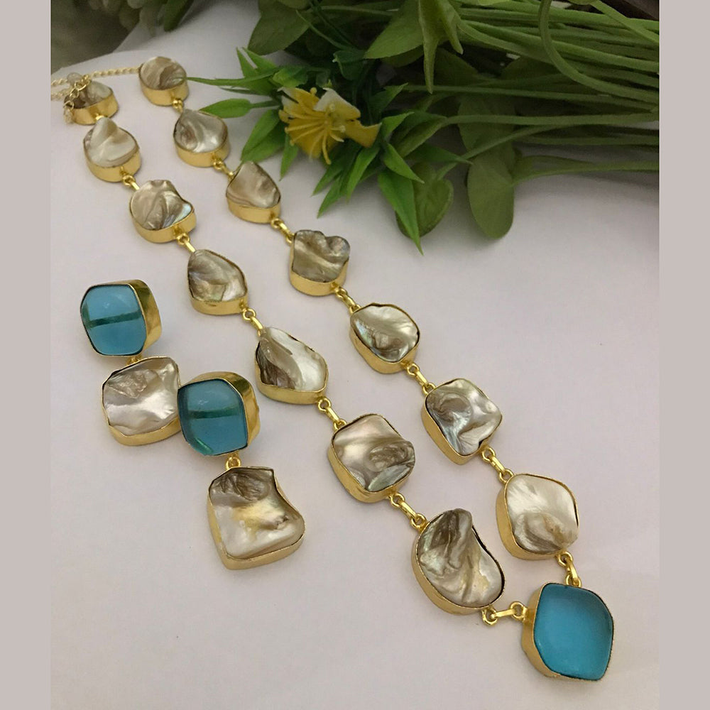 FS Collection Gold Plated Mother Of Pearls Long Necklace Set